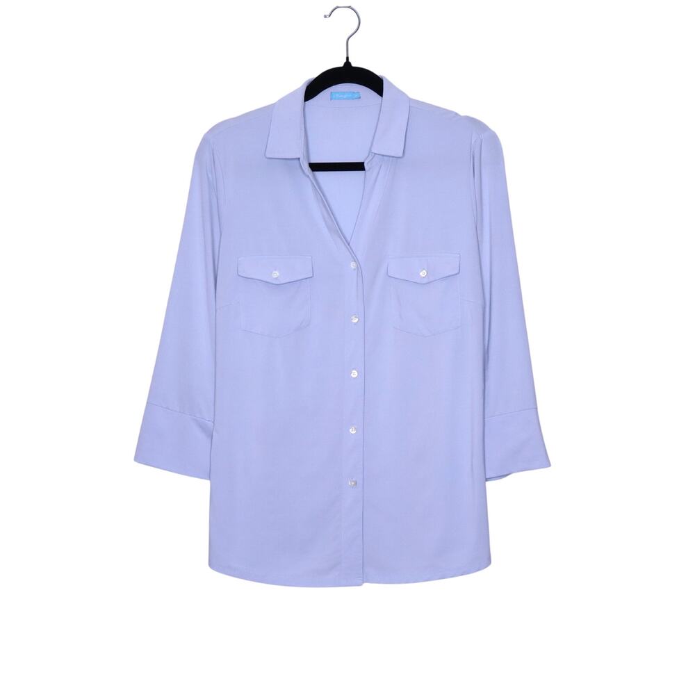 J. MCLAUGHLIN Brynn Lyford Jersey Shirt Frost Blue Button Down Blouse Women's XL